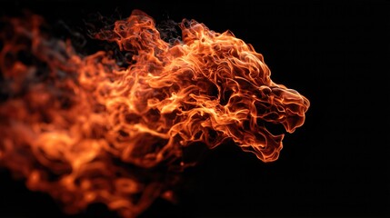 Flaming Fire Cloud Shaped Like Wild Animal On Black Background. Abstract Power And Danger Visual For Concept Design, Fantasy Art