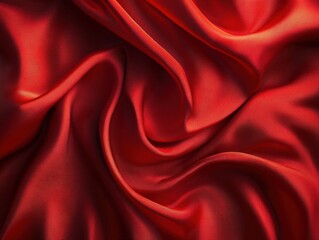 Obraz premium Close-up of smooth, flowing red silk fabric with gentle folds and soft lighting creating a rich, luxurious texture and elegant appearance