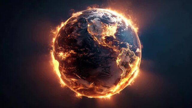 fictional planet earth in burning flames concept of global warming animation
