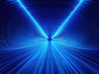Futuristic illuminated tunnel glowing with vibrant blue lights and symmetrical lines creating a sense of depth and motion