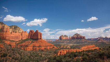 Fototapeta premium A scenic Sedona landscape featuring striking red rock formations, showcasing erosion risk
