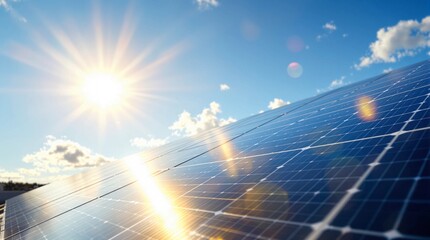 Brilliant sunlight shines on modern solar panels, powering a sustainable future now