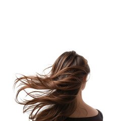 Woman's long brown hair blowing isolated on a transparent background