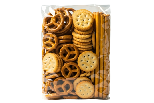 Snack mix of pretzels, crackers isolated on transparent background