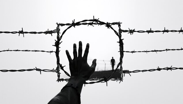 Barbed Wire against a white backdrop, potential safety hazard