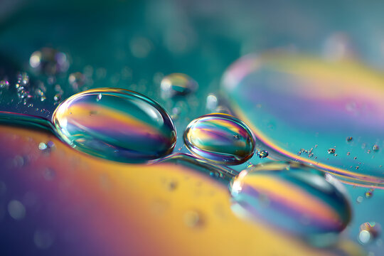 macro photography of colorful iridescent oil floating on water forming smooth cinematic fluid patterns - Powered by Adobe