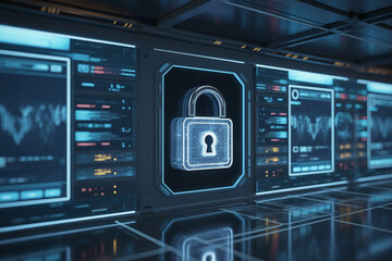 Cybersecurity lock protecting digital data displayed on modern interface, ensure your vital information stays private and safe with advanced technology