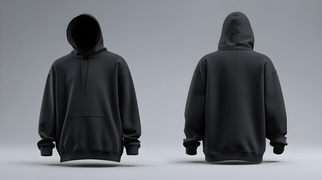 Showcasing a versatile black hoodie front and back, perfect for modern apparel branding and fashion design mockups.