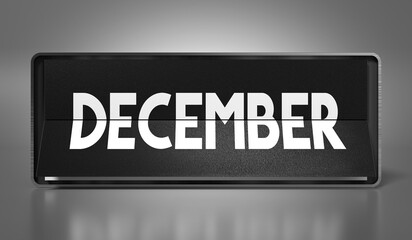 December - calendar on gray background - 3D illustration