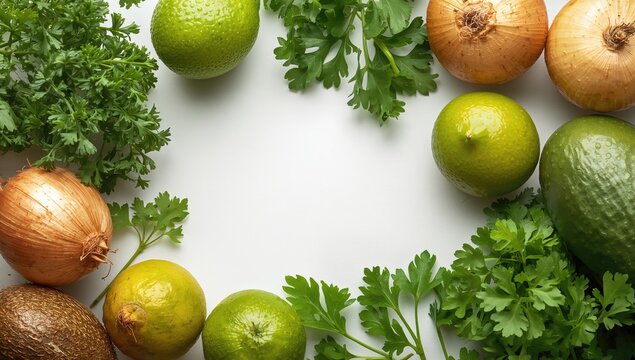 Fresh organic green produce including avocado, kiwi, onion, lime, and parsley, fiber-dense choice - Powered by Adobe