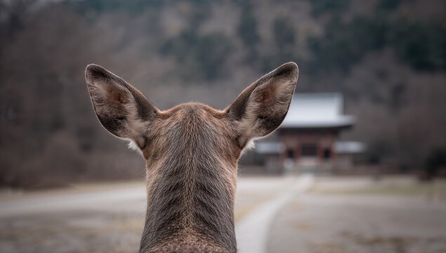 Deer observed in a serene natural setting, gentle presence amidst the tranquility of winter, seasonal change