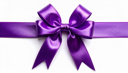 Purple satin ribbon bow on white background for editorial celebration photography elegant packaging decor and poetic refinement-themed visuals