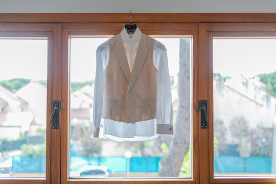 interiors, habitaciones, de lujo, designio, hotel, casa, cristaleras, toalla, cocina, colgado, empresario, chaleco, camisa, ropa, indumentaria, fino, glamour, vestir, delicado, fino, seda