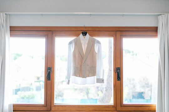 interiors, habitaciones, de lujo, designio, hotel, casa, cristaleras, toalla, cocina, colgado, empresario, chaleco, camisa, ropa, indumentaria, fino, glamour, vestir, delicado, fino, seda