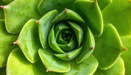 Close Up Shot of Green Succulent Plant with Geometric Leaves in Bright Studio Lighting Revealing Natural Symmetry and Vibrant Color Palette Detailed Floral