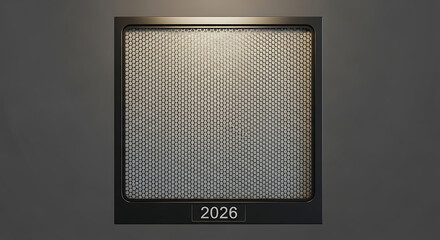 Modern digital display showing the year 2026 in a metallic frame