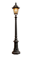 Fototapeta premium Vintage street lamp with warm glow, featuring intricate designs and tall, elegant structure, perfect for enhancing outdoor ambiance