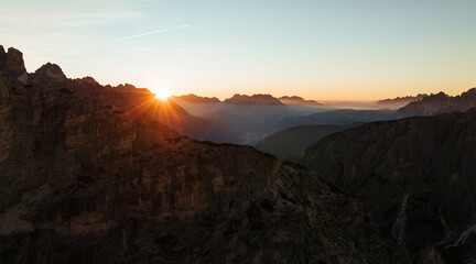 Sunset is over the horizon. Punto Panoramico Dolomiti mountains, majestic view of the popular place, nature background