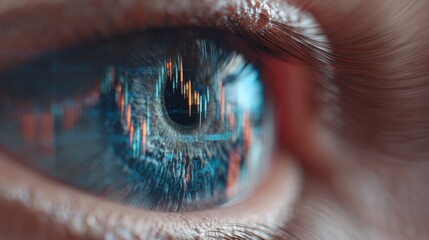 Close-Up of Human Eye with Stock Market Chart Reflection Illustrating Financial Analysis and Economic Insight in a Digital Age