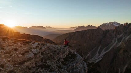Sunset is over the horizon. Punto Panoramico Dolomiti mountains, majestic view of the popular place, nature background