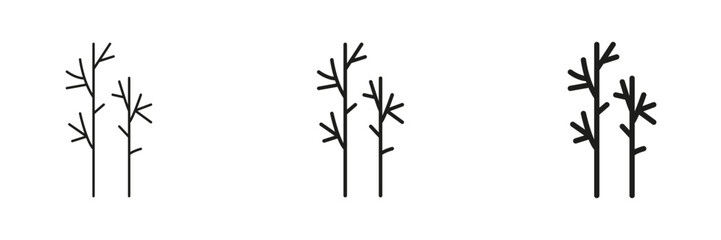 Bare Tree Branches In Line, Outline, And Glyph Icon Set. Minimalist Nature And Seasonal Change Symbol Collection. Perfect For Environmental And Botanical Designs. Isolated Vector Illustration
