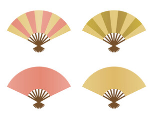 Red and Gold Japanese Fan Set &ndash; Traditional Decorative Illustration