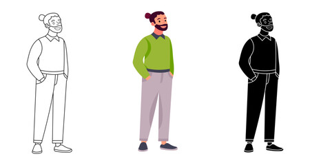 Casual dressed man standing pose isolated vector illustration