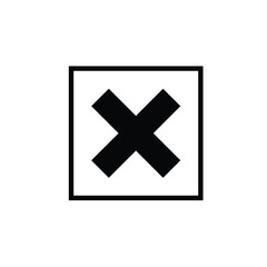 Obraz premium Black x cross icon in square box vector flat design on white background. Simple minimalist symbol design.