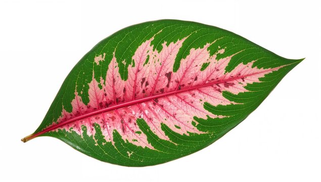Caladium bicolor leaf, showcasing vibrant patterns and colors, ideal for botanical studies