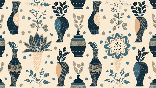 Seamless illustration featuring vases, ideal for product packaging and digital layouts