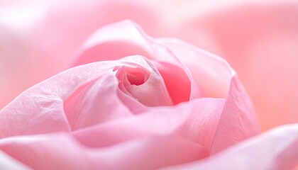 Close Up Soft Pink Rose Blossom with Delicate Petals and Gentle Curves on Blurred Pastel Background