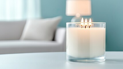Warm ambiance with three candles creating a cozy atmosphere in a softly lit living room