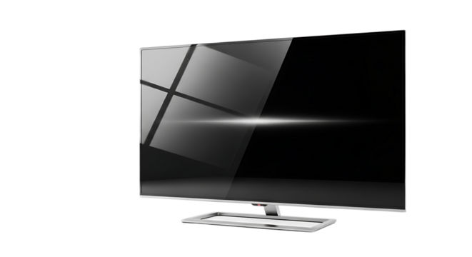 Isolated television with a black screen and a silver frame against a black background space for text