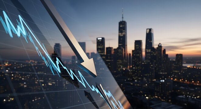 Financial market decline concept with evening city skyline for economic analysis and business design - Powered by Adobe