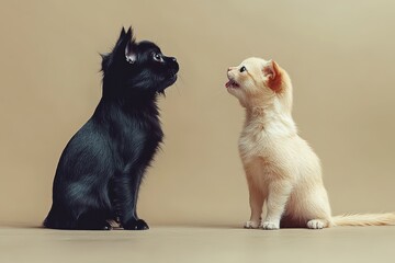 Cute pets having a funny moment together with playful expressions captured in a light tone