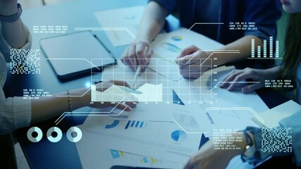 Businessman analyzing virtual data futuristic holographic dashboard business intelligence BI financial analysis big data visualization. stock market investment trends financial performance statistics - Powered by Adobe