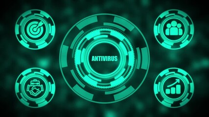 Futuristic Antivirus Interface with Glowing Teal HUD Elements and Bokeh Background cybersecurity protection - Powered by Adobe