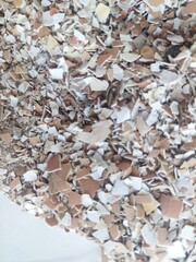 Crushed eggshells texture ideal for composting, agriculture, or creative craft projects close-up
