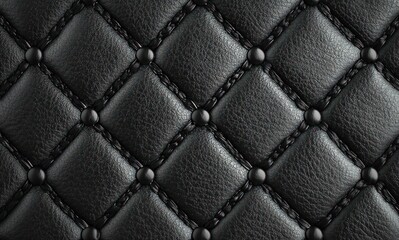 Obraz premium Close-up of black quilted leather upholstery with textured surface and stitched button details