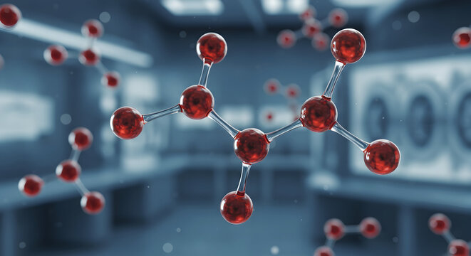 Dynamic Representation of a Scientific Molecule in a Modern Laboratory Setting, Showcasing Intricate Atom Structure and Chemical Interactions - Powered by Adobe
