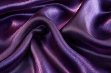 Close-up of smooth, shiny purple satin fabric with soft folds and gentle light reflections creating a luxurious and elegant texture