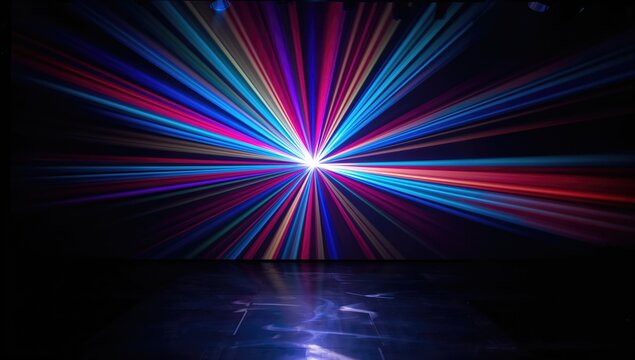 The unique design of the projector emits a vivid light against the empty background, enhancing the ambiance for the music event in the large venue, visual appeal