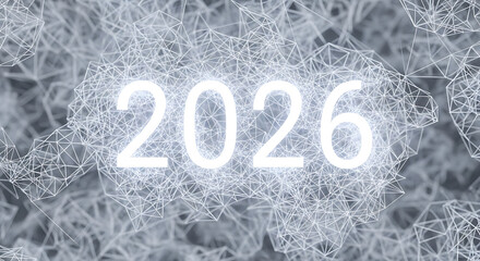 Bright future ahead with glowing year 2026 illuminated on a complex network background