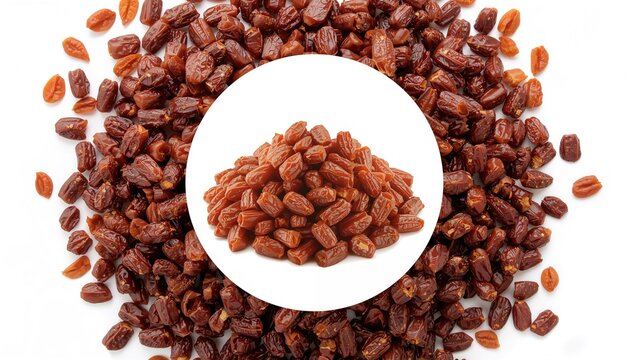 Heap of dried date fruit on a white background, fiber-dense choice