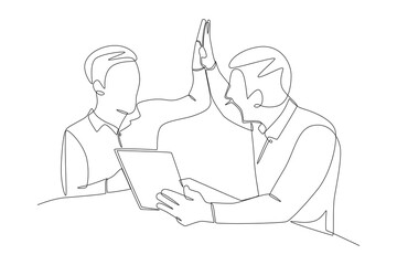 Businessman high five concept one-line drawing