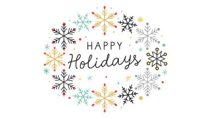 Obraz premium Happy holidays greeting card with a festive circle of colorful snowflakes and dots on a white background