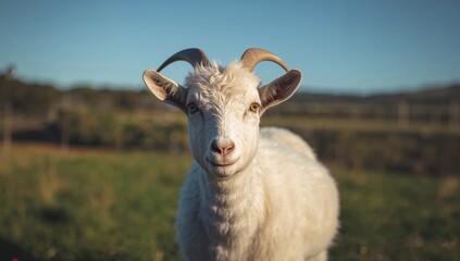 Fototapeta premium Goat grazing outdoors in Tasmania, showcasing natural behavior and farm life