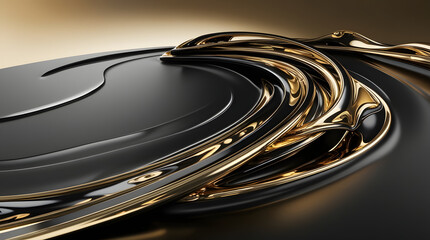 Luxury Black and Gold Abstract Liquid Metallic 3D Design – 16K HDR Cinematic Background