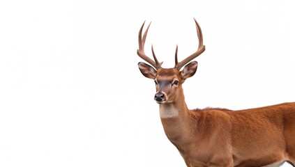 A crimson stag against a pale backdrop.