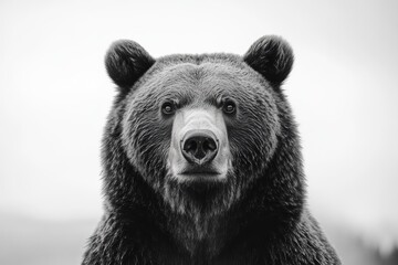 Fototapeta premium Wild bear gazes directly at the camera under soft natural light in the wilderness